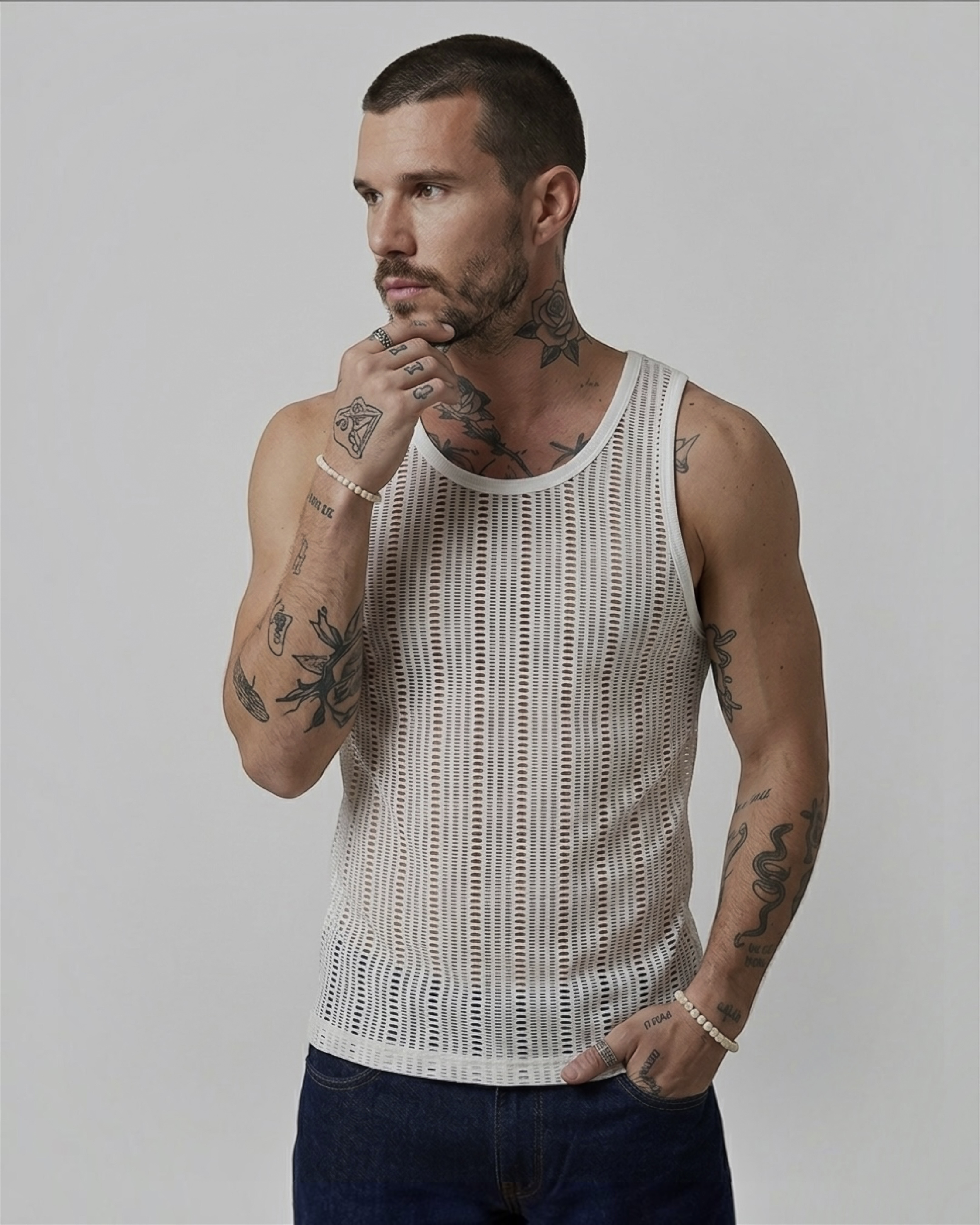 Malla estilo croché blanco