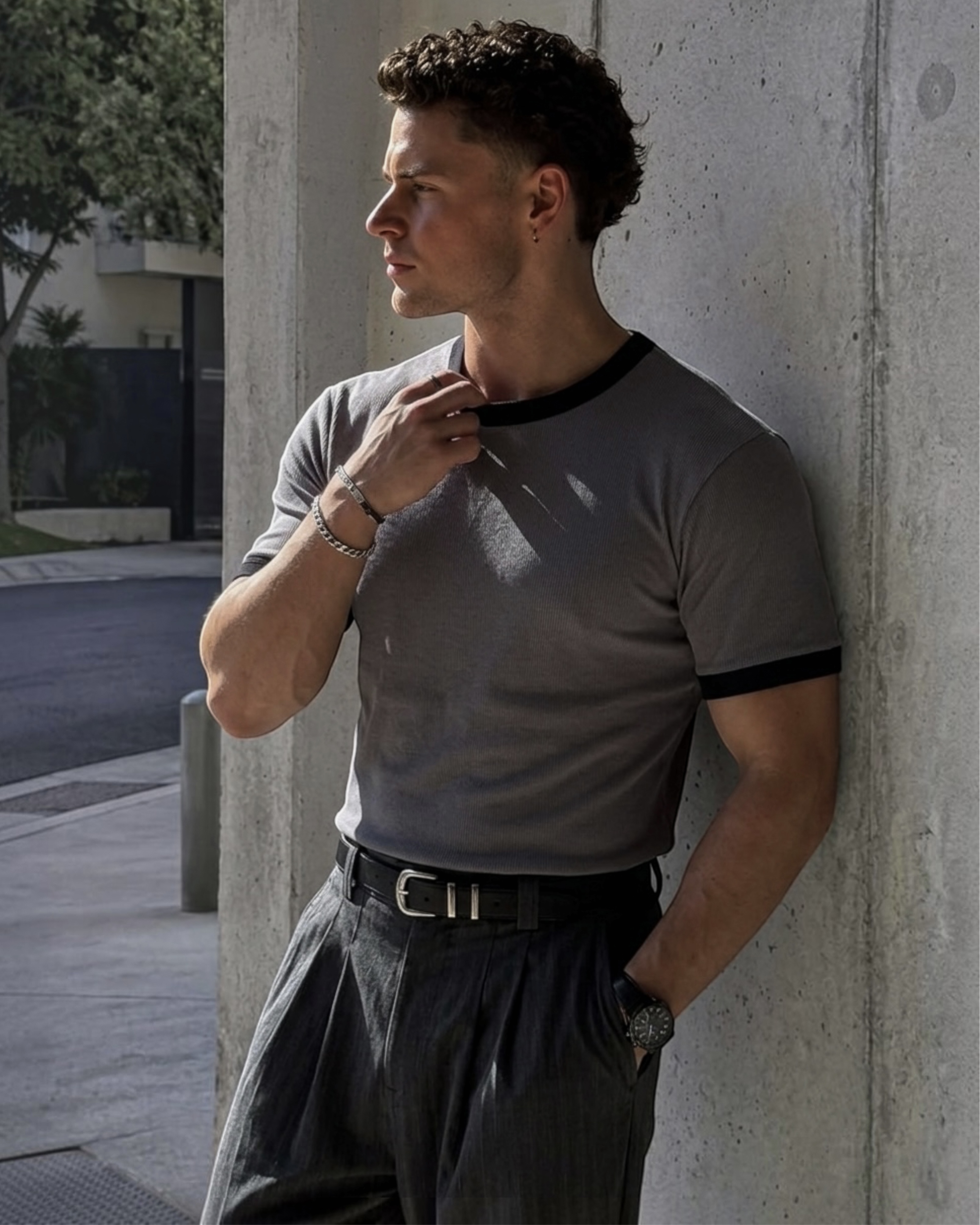Camiseta rib gris/negro